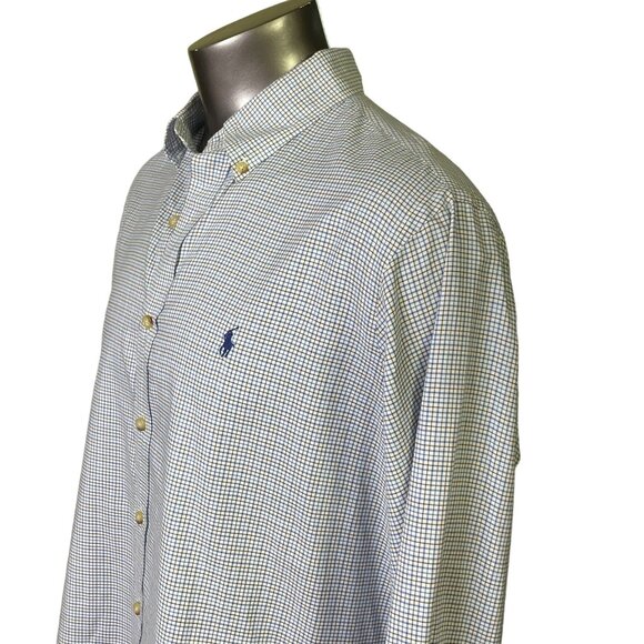 Ralph Lauren Mens Plaid Button Up Dress Shirt Size XL Blue Brown White Logo u - Picture 2 of 10